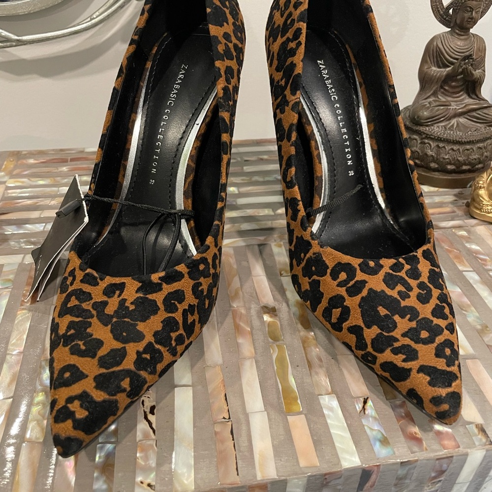 Zara Brown and Black Heels Leopard Print